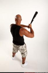 Man Adult Athletic Black Standing poses Casual Fighting with bat